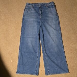 American Eagle Outfitters Women's Light Blue Dreamy Drape Wide Leg Jeans